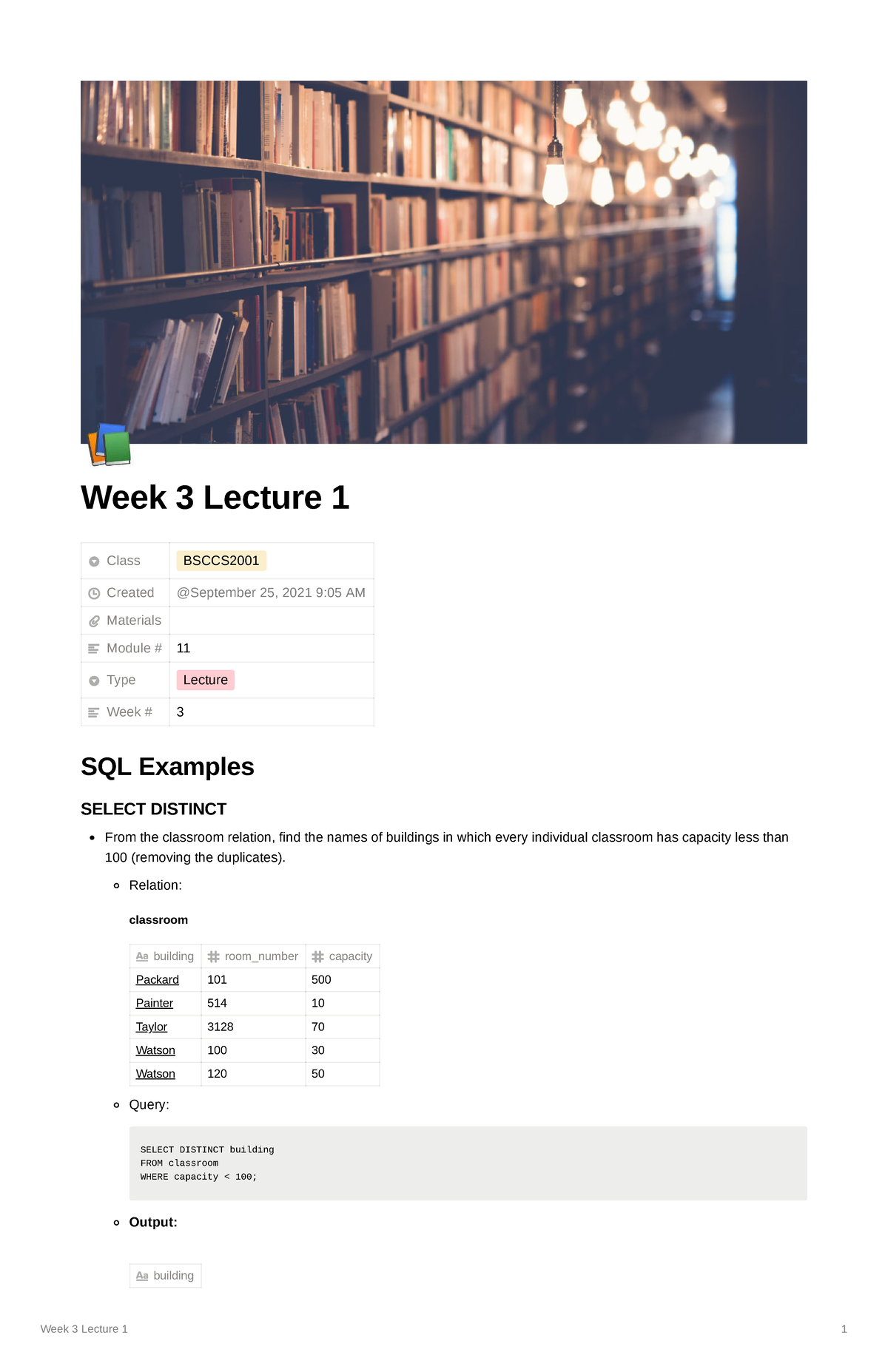 Week 3 Lecture 1 - SQL Examples for BSCCS2001 - Studocu