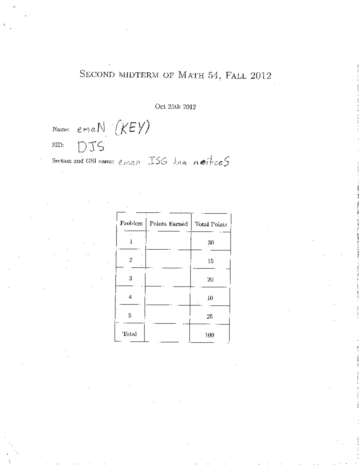 Midterm 2 Solutions - Fall 2012 Exam Review - Studocu