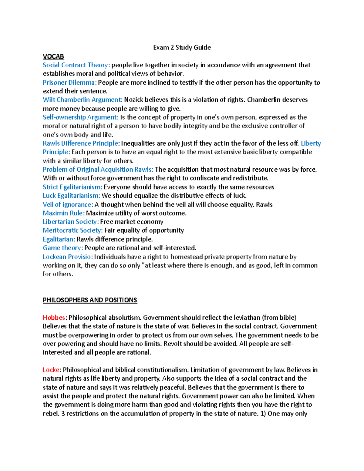 Exam 2 philosophy exam - Exam 2 Study Guide VOCAB Social Contract ...