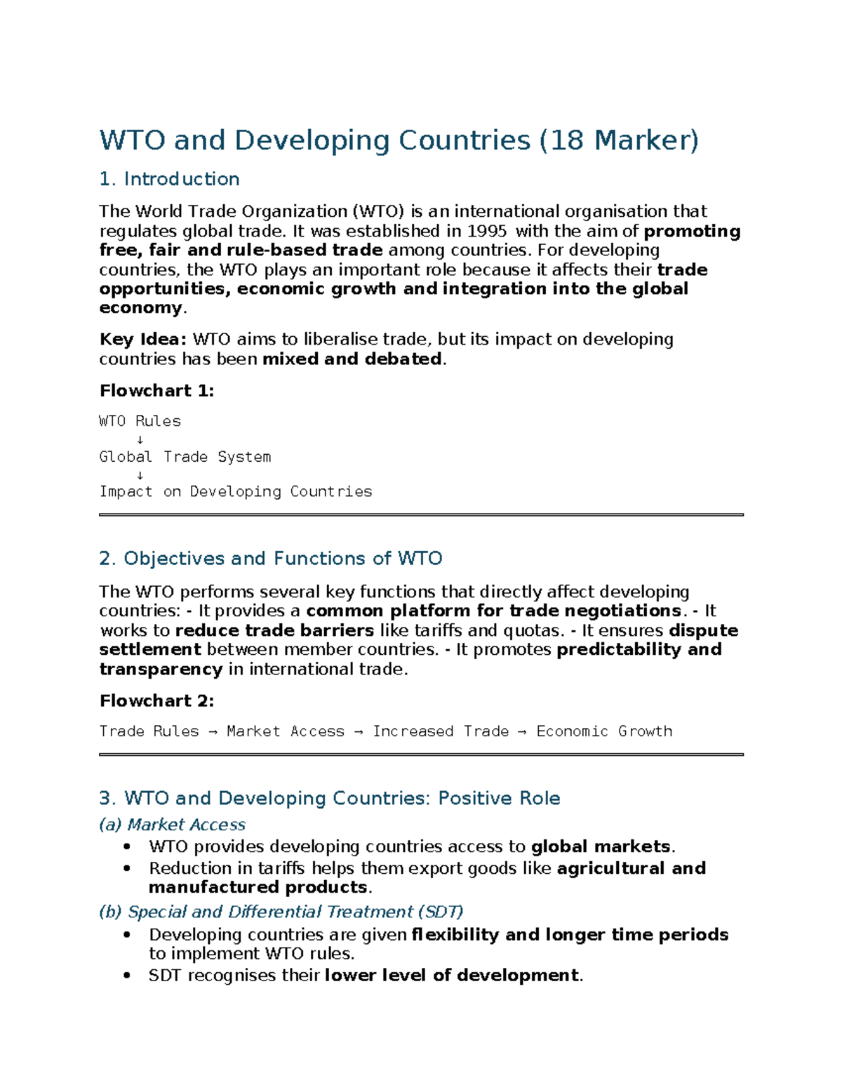 WTO & Developing Countries: Impact, Benefits, & Challenges (18 Marker ...