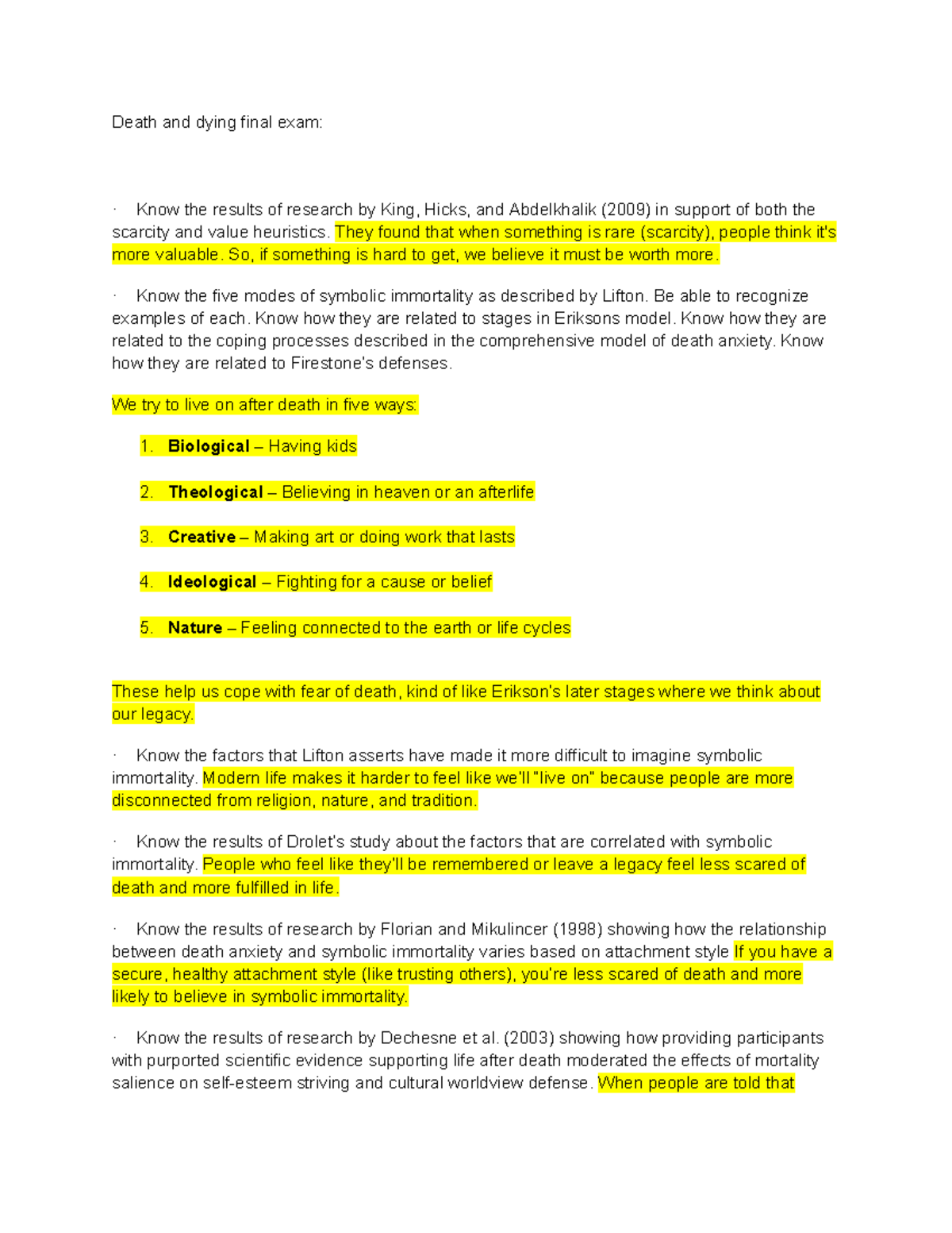 Death and Dying: Final Exam Answers and Key Concepts (Course Code ...