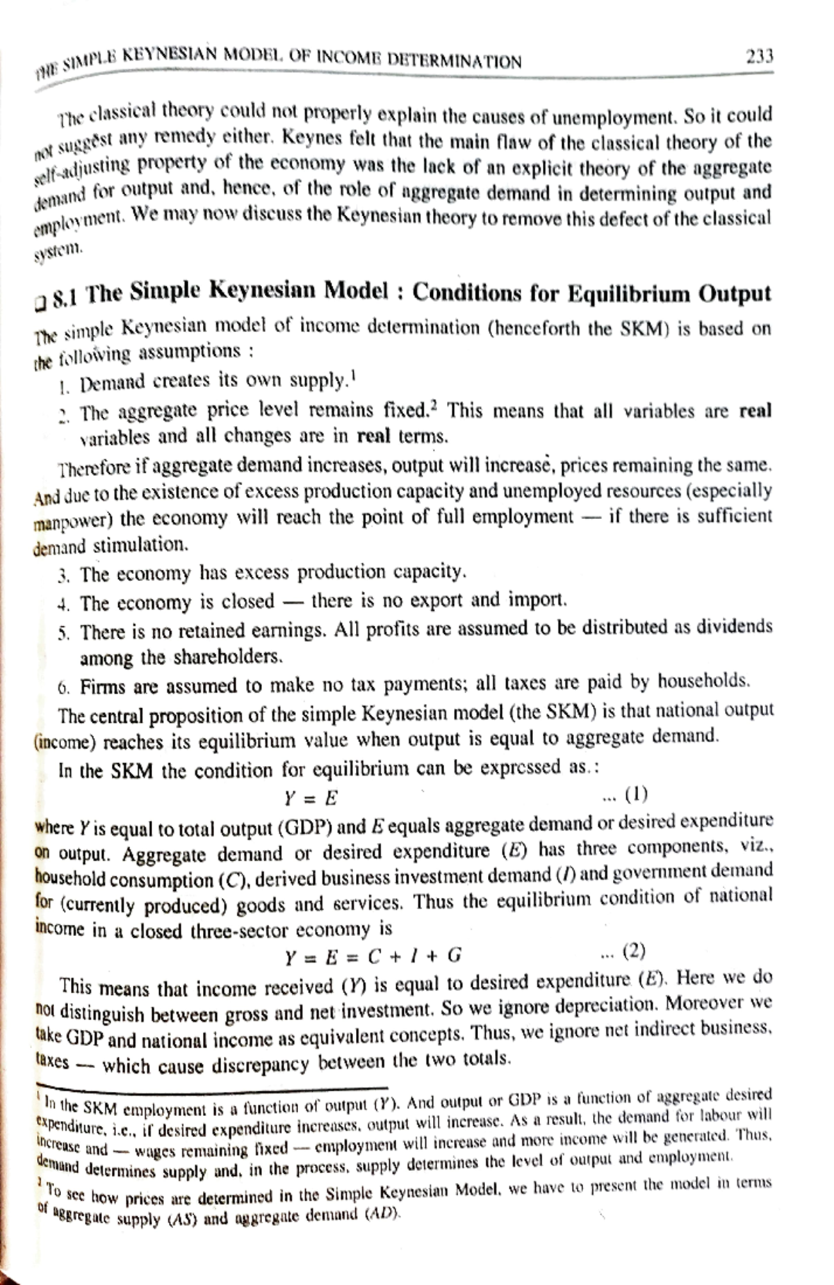 SKM - LE KEYNESIAN MODEL. OF INCOME DETERMINATION he classical theory ...