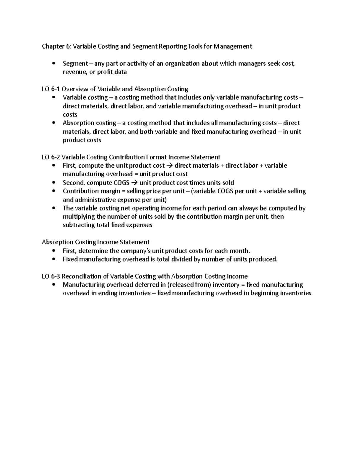 Chapter 6: Variable Costing & Segment Reporting for Management Tools ...