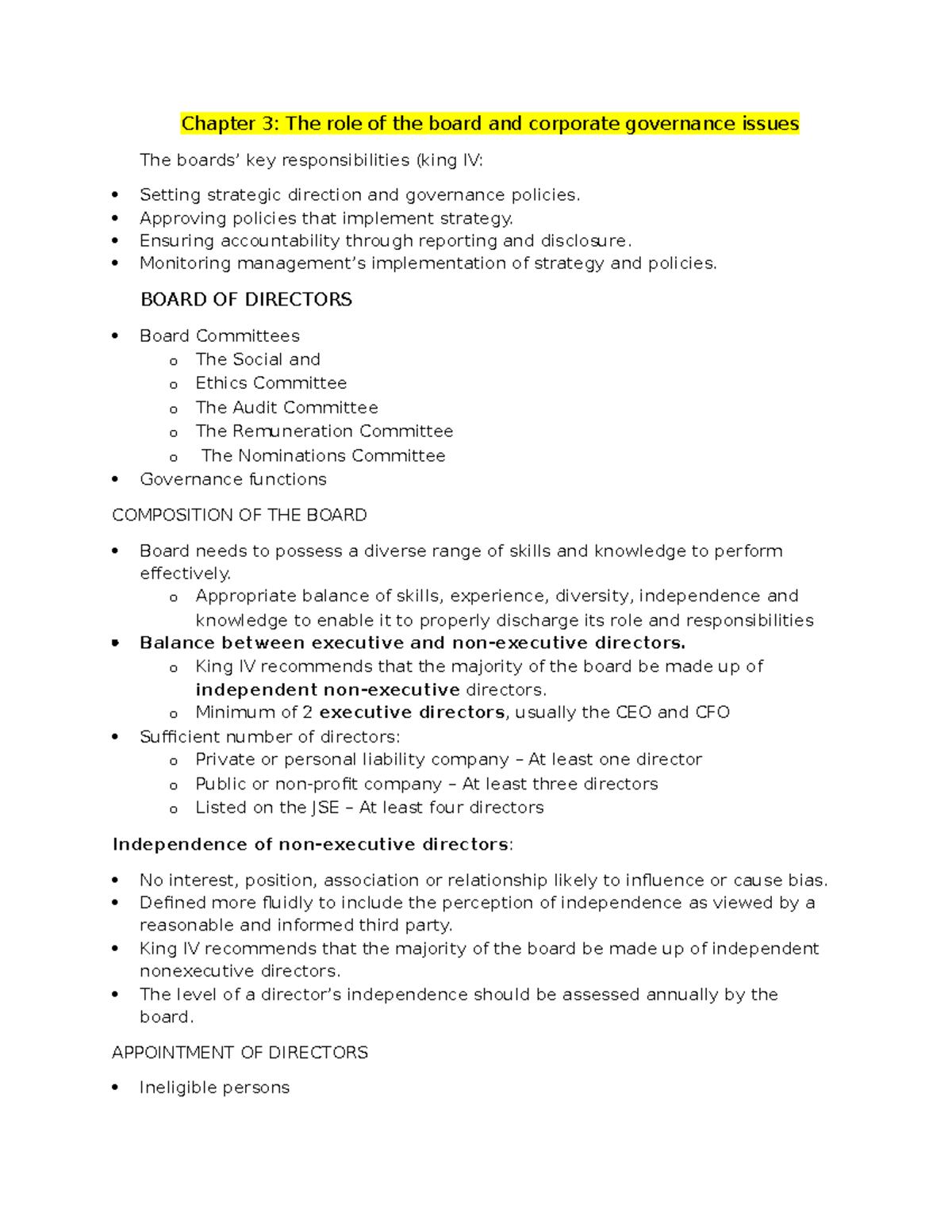 Corporate Governance Chapter 3: Board Roles & Responsibilities - Studocu