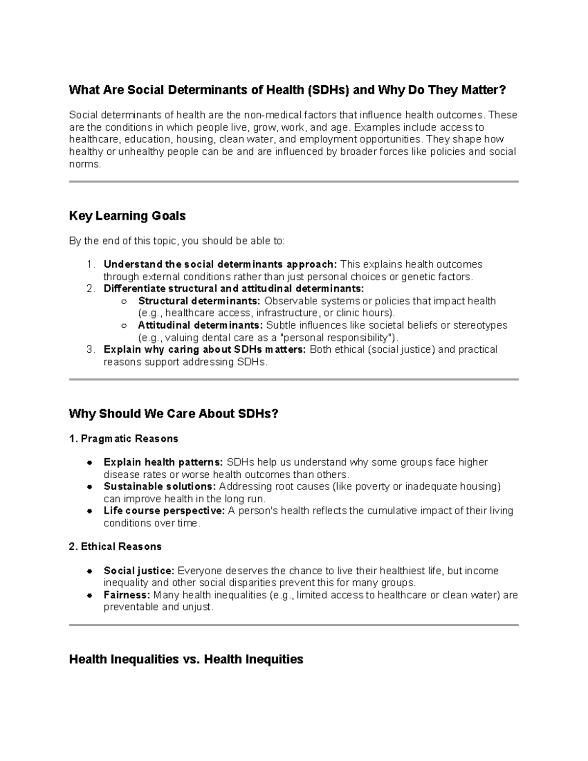 Hs1002 1 - lecture notes for week 1 - What Are Social Determinants of ...