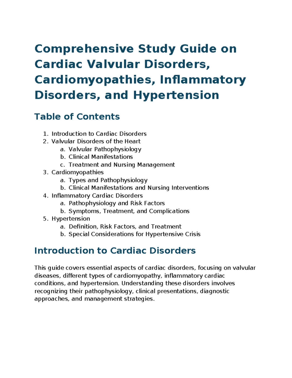 Advanced Cardiac Study Guide: Valve Disorders & Hypertension Insights ...