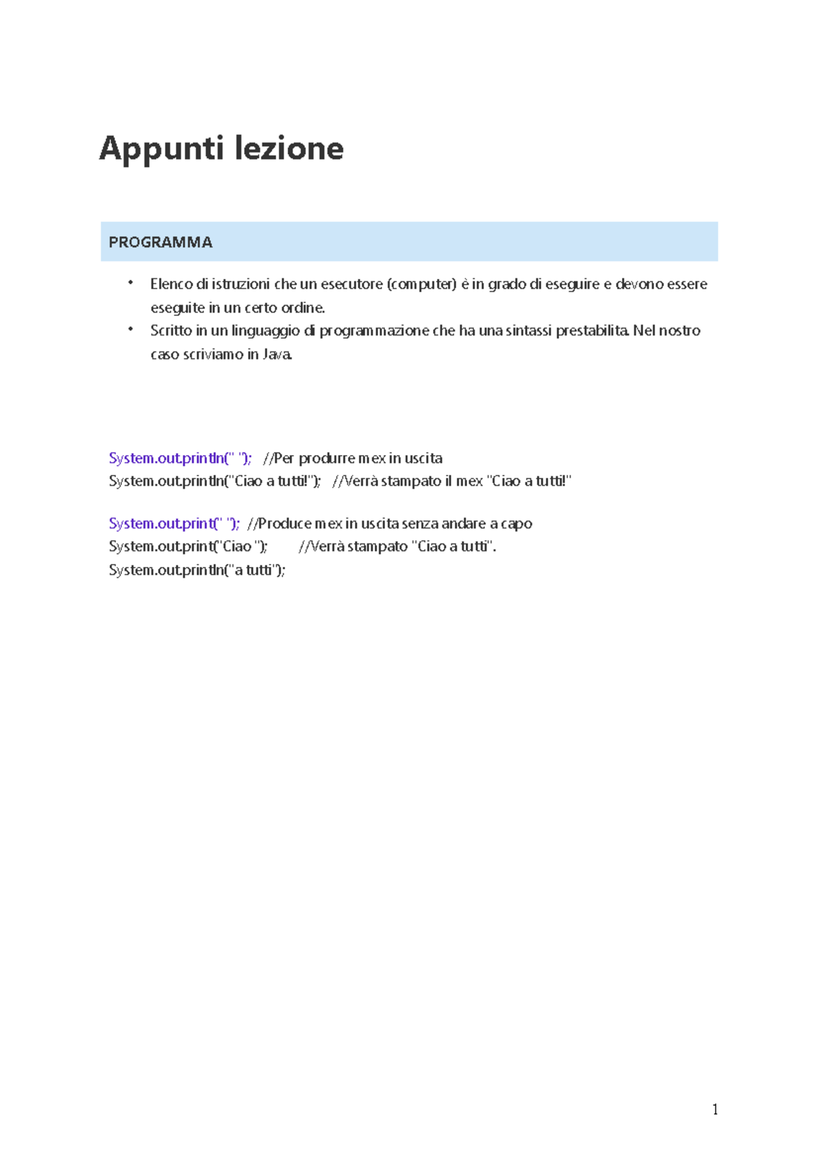 Appunti lezione su Linguaggio di Programmazione Java - Base - Studocu