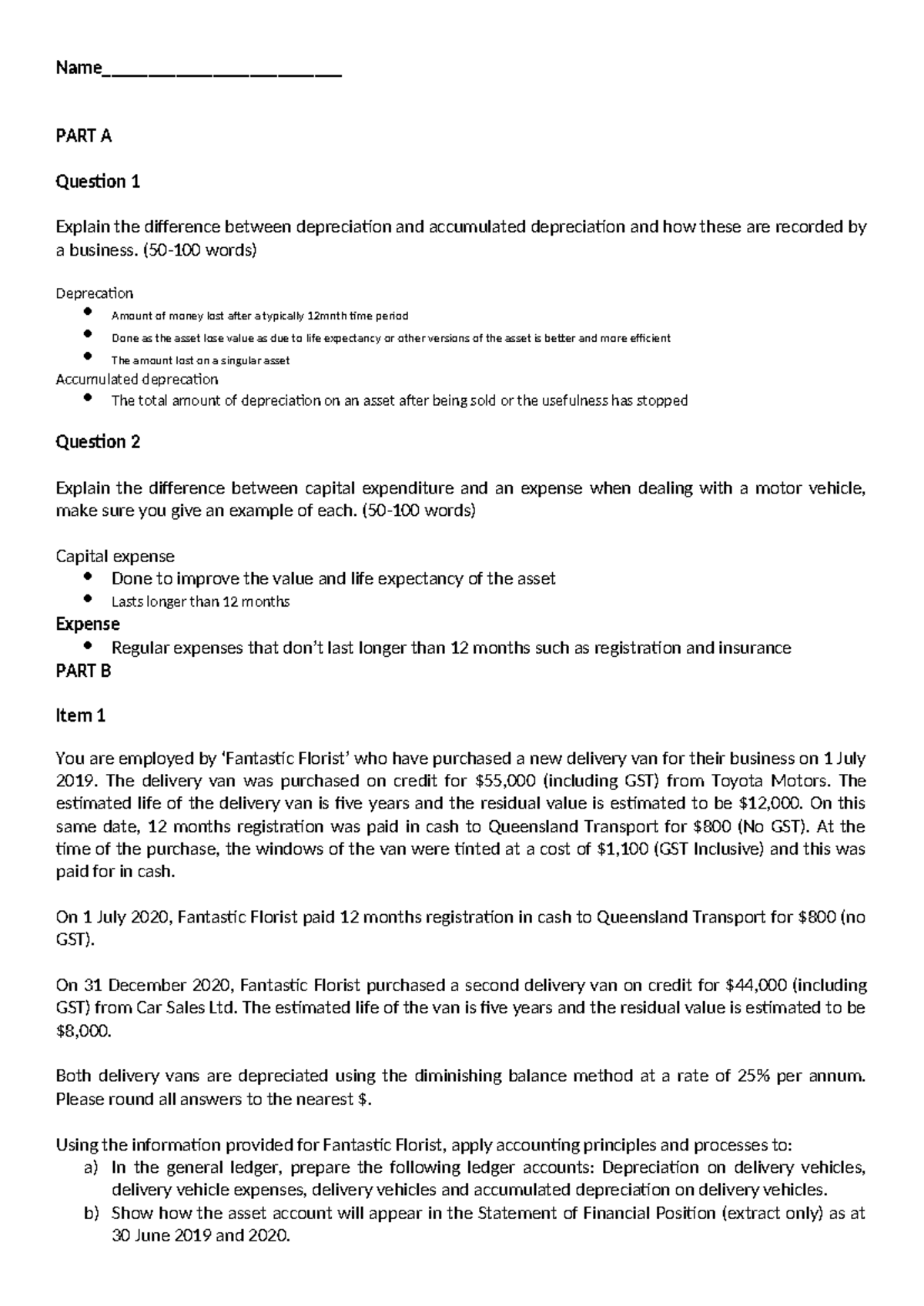 IA1 Practice Exam - Accounting Principles and Depreciation Analysis ...