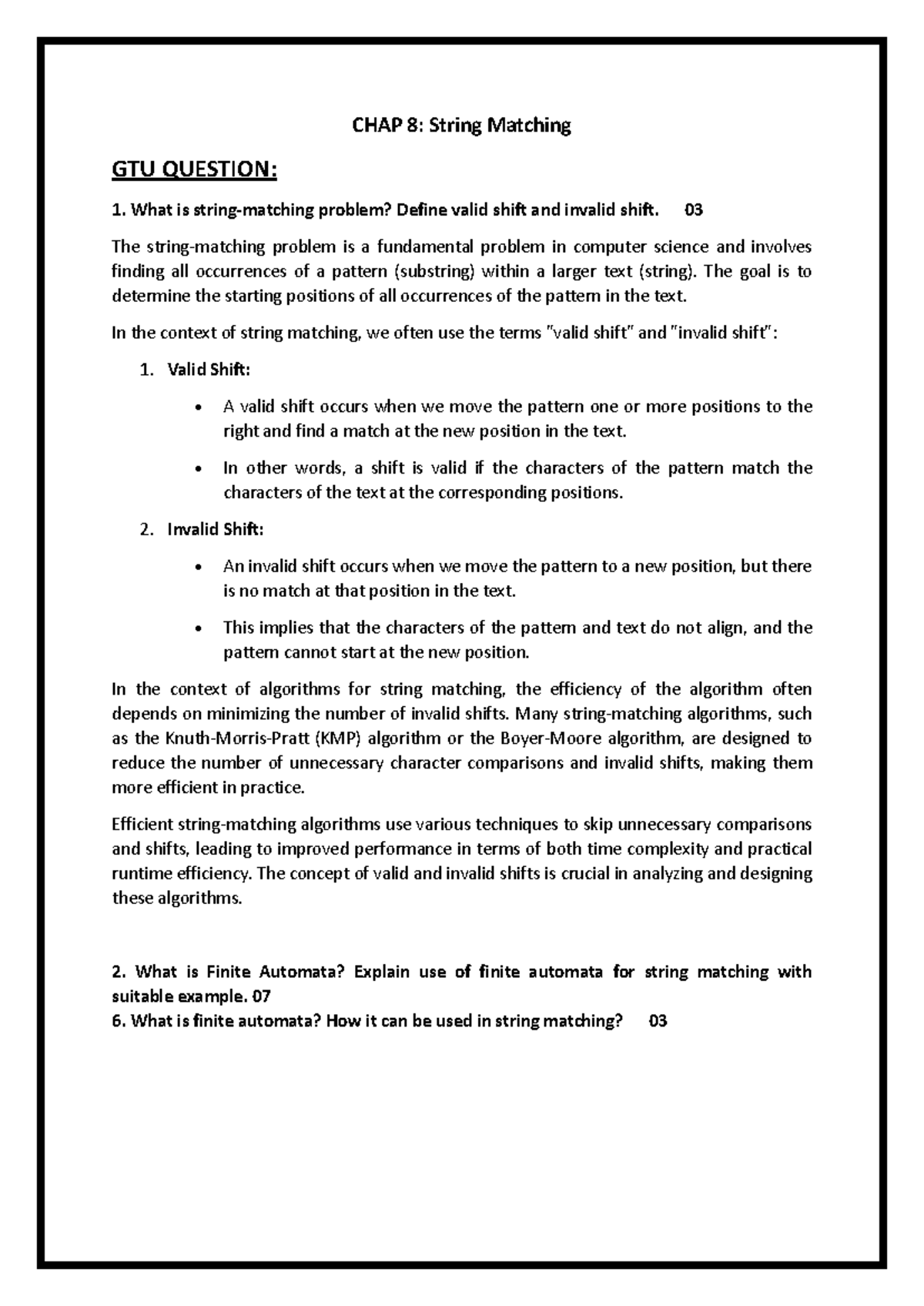 CHAP 8 - Comprehensive Study Notes on String Matching Algorithms - Studocu