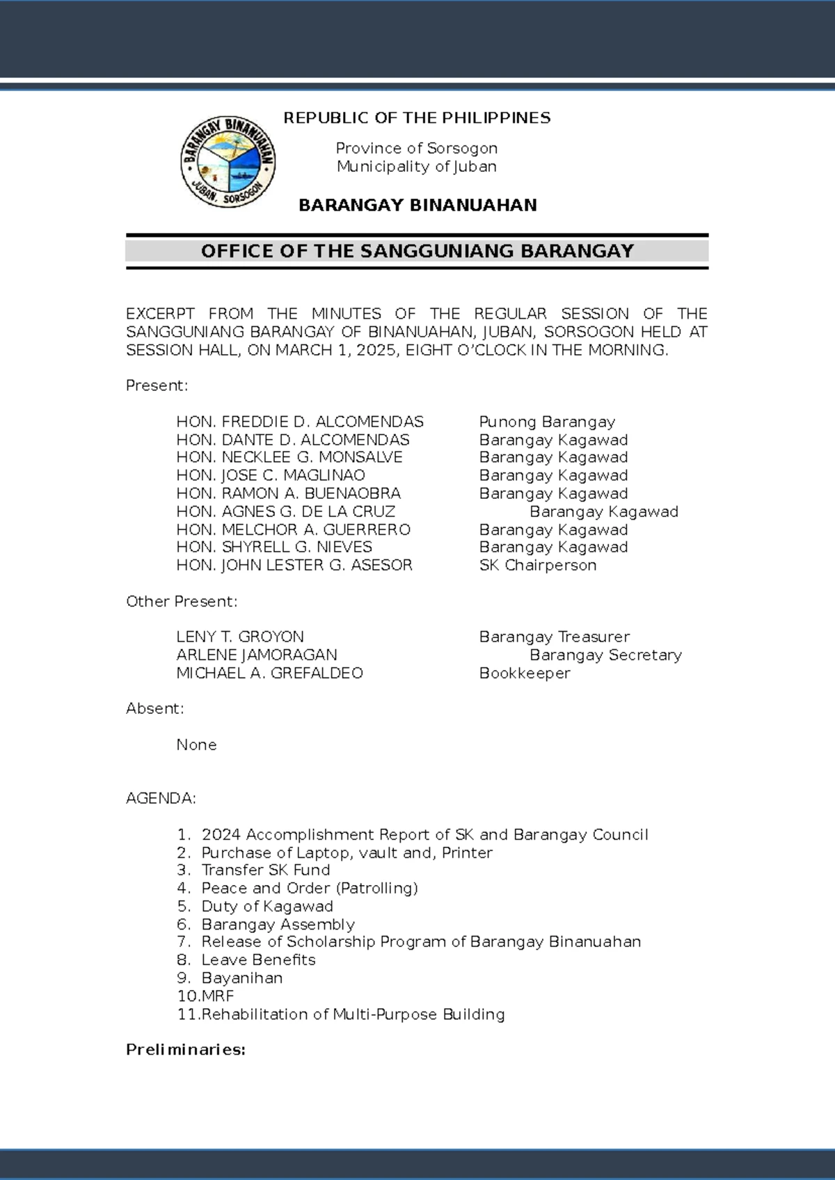 Barangay Fiesta Celebration Request Letter - Purok 5, Juban - Studocu