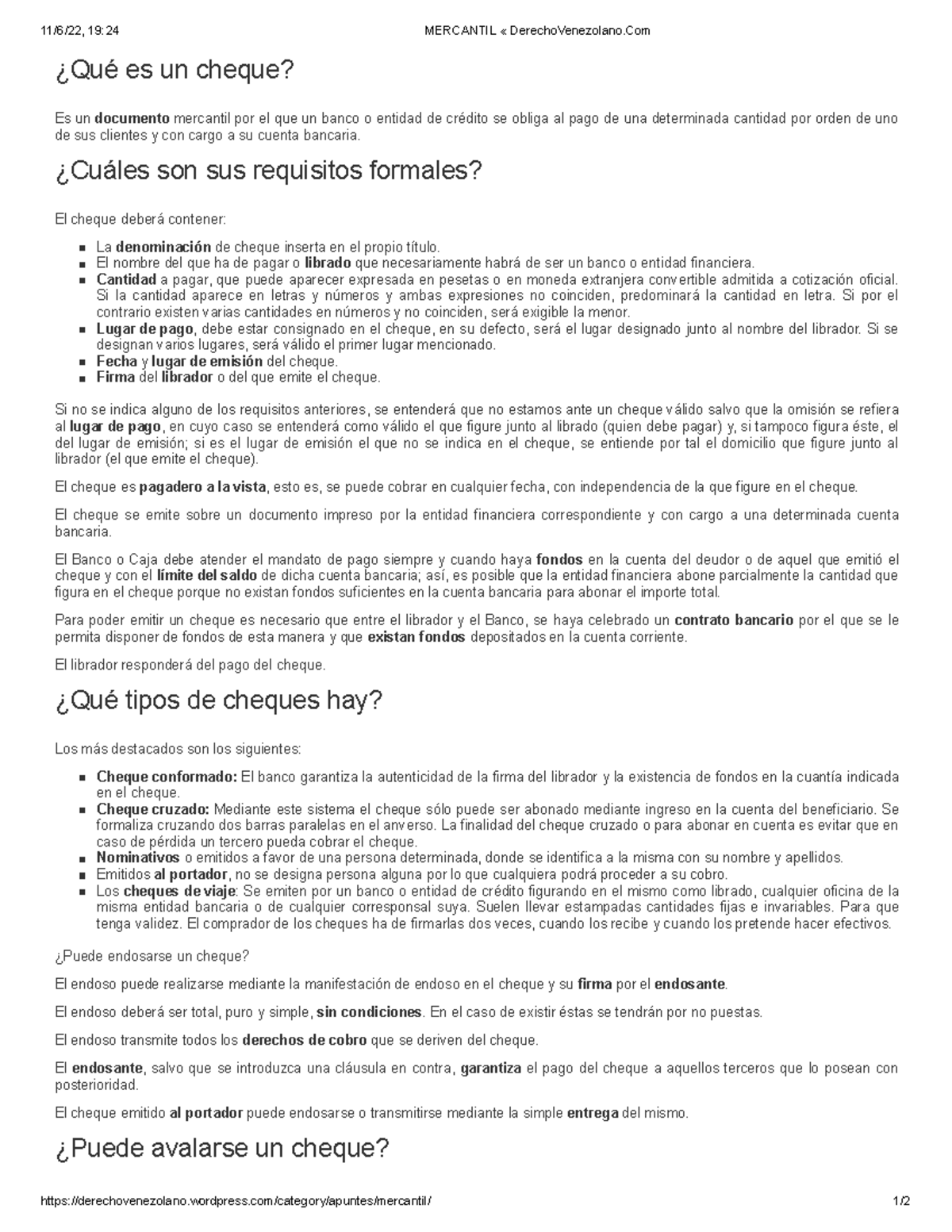 Apuntes de Derecho Mercantil: El Cheque y Su Regulación Legal - Studocu