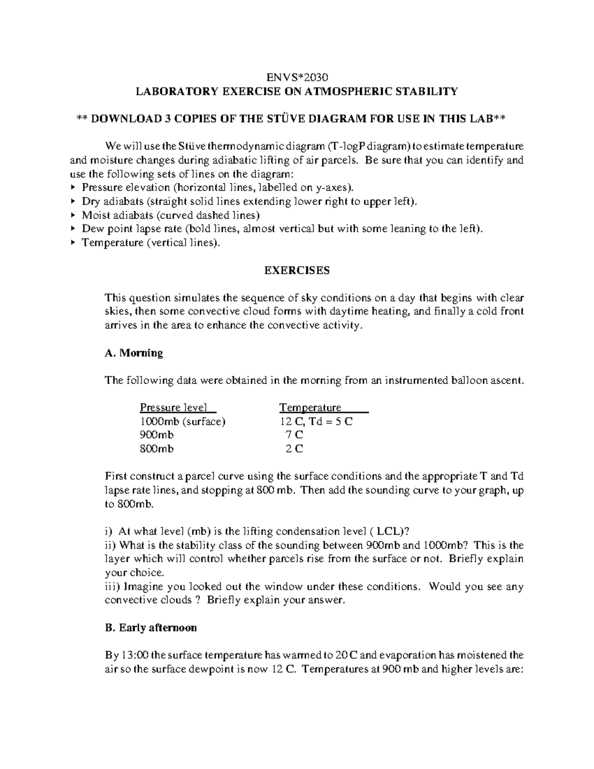 ENVS 2030 Lab 3 Assignment: Atmospheric Stability Analysis and ...