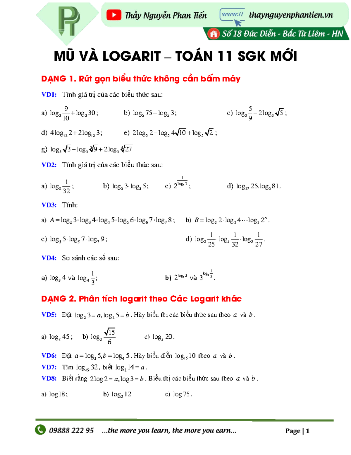 Bài 2. Logarit - Công Thức Logarit - SGK Mới Dạng 1 - Studocu