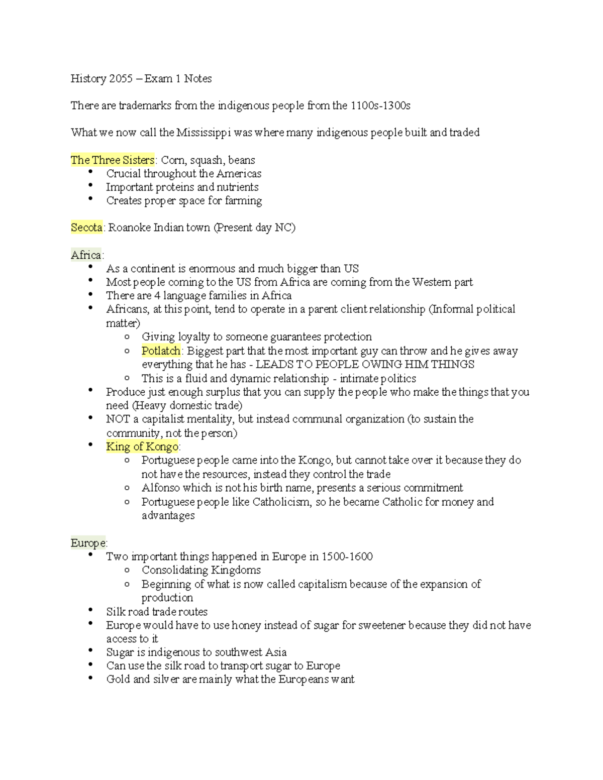 History 2055 exam 1 notes - History 2055 – Exam 1 Notes There are ...