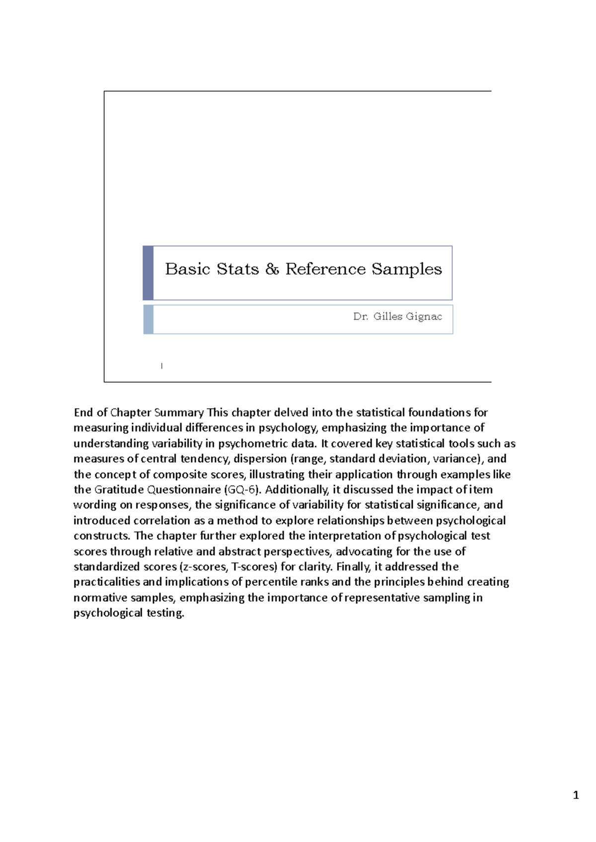 Week 2 stats unit - Combined the lecture notes and slides - End of ...