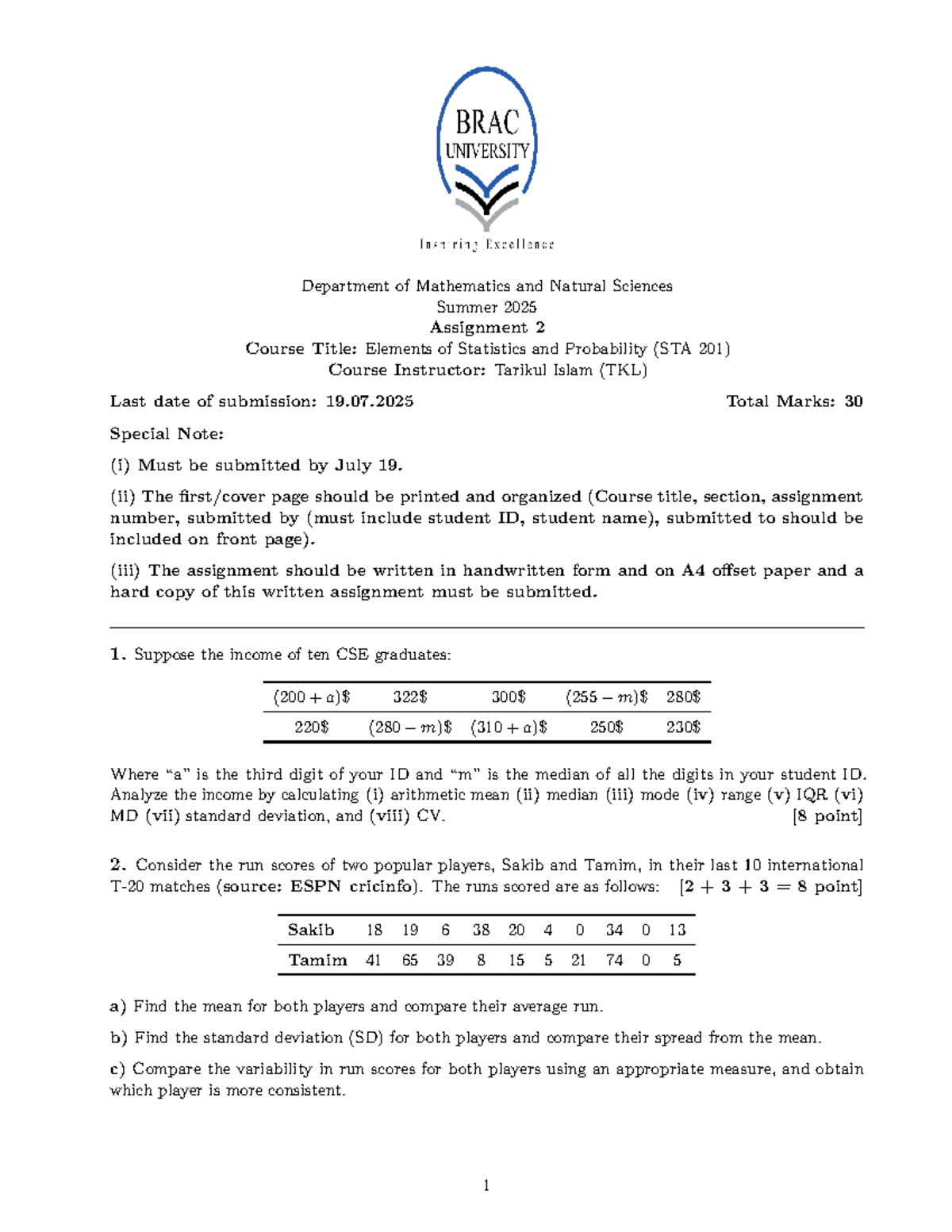 Assignment 2: Elements of Statistics and Probability (STA 201) Analysis ...