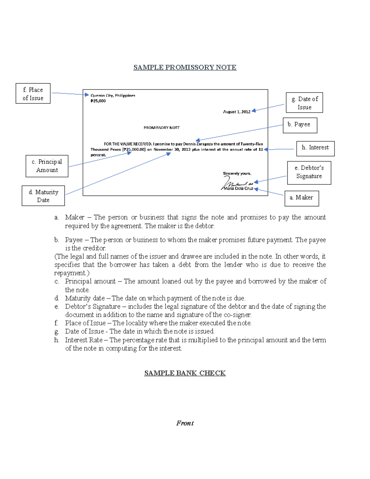 HEYy - focus notes - SAMPLE PROMISSORY NOTE a. Maker – The person or ...