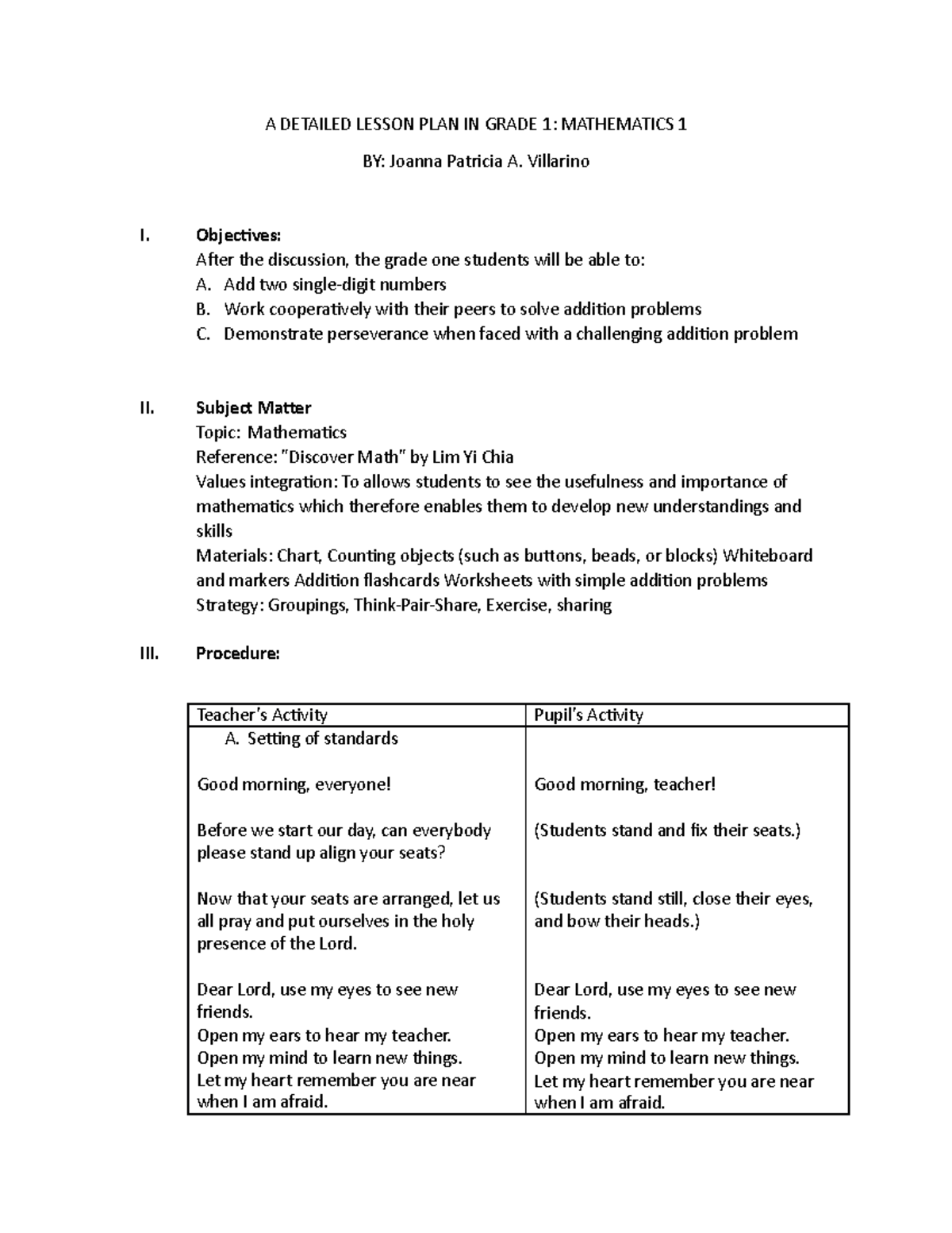 Lesson-Plan-G1 - for students - A DETAILED LESSON PLAN IN GRADE 1 ...