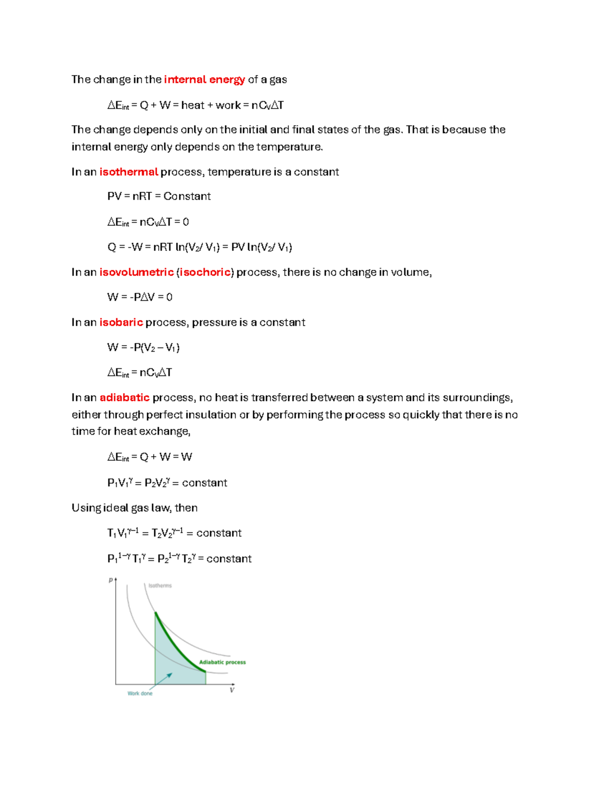 Thermodynamics: Change in Internal Energy of a Gas (Lecture Notes ...