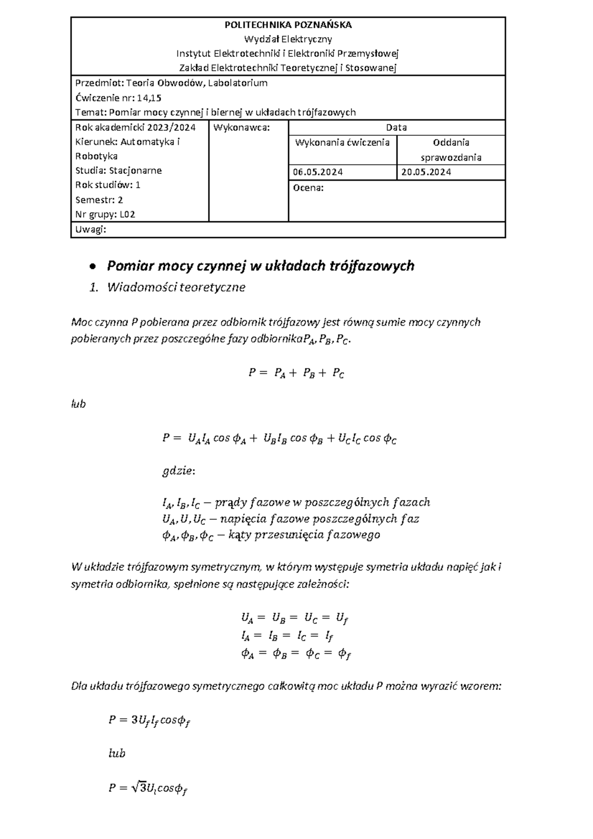 Pomiar Mocy Biernej W Układach Trójfazowych