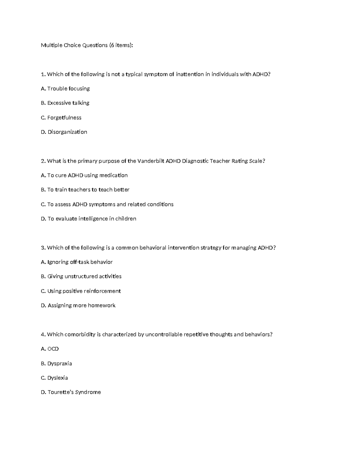 Science and mathematics - Multiple Choice Questions (6 items): Which of ...