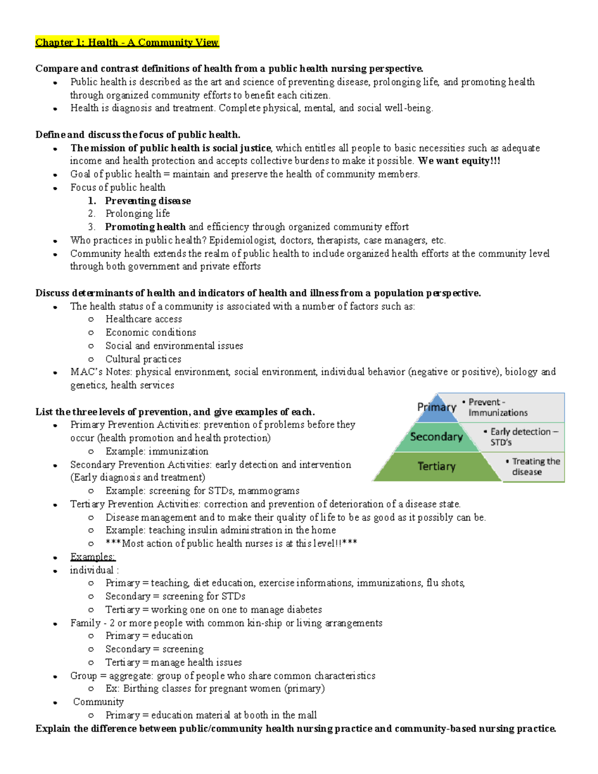 Public Health Nursing (NUR 315) Community Exam Study Guide - Studocu