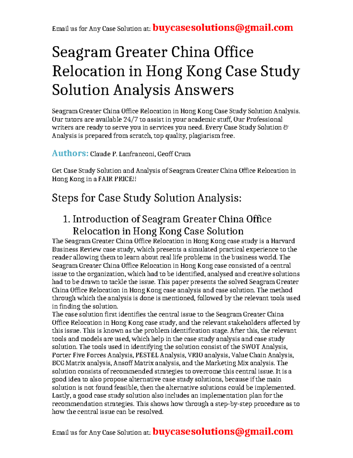 Seagram Greater China Office Relocation Case Study Solution Analysis ...