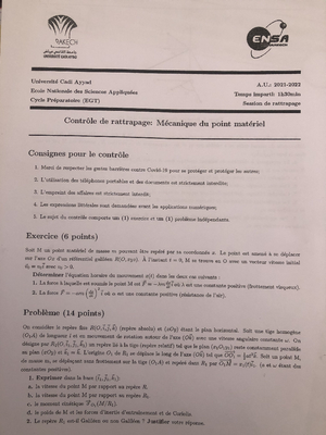Problem RATT 2021-2022 - Exercice considère repère fixe R(0,1,3,k ...