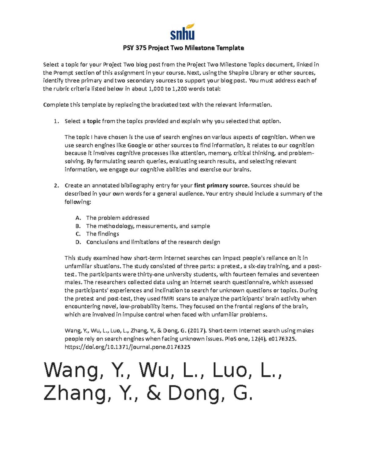 PSY 375 Project Two Milestone: Blog Post Template and Sources Guide ...