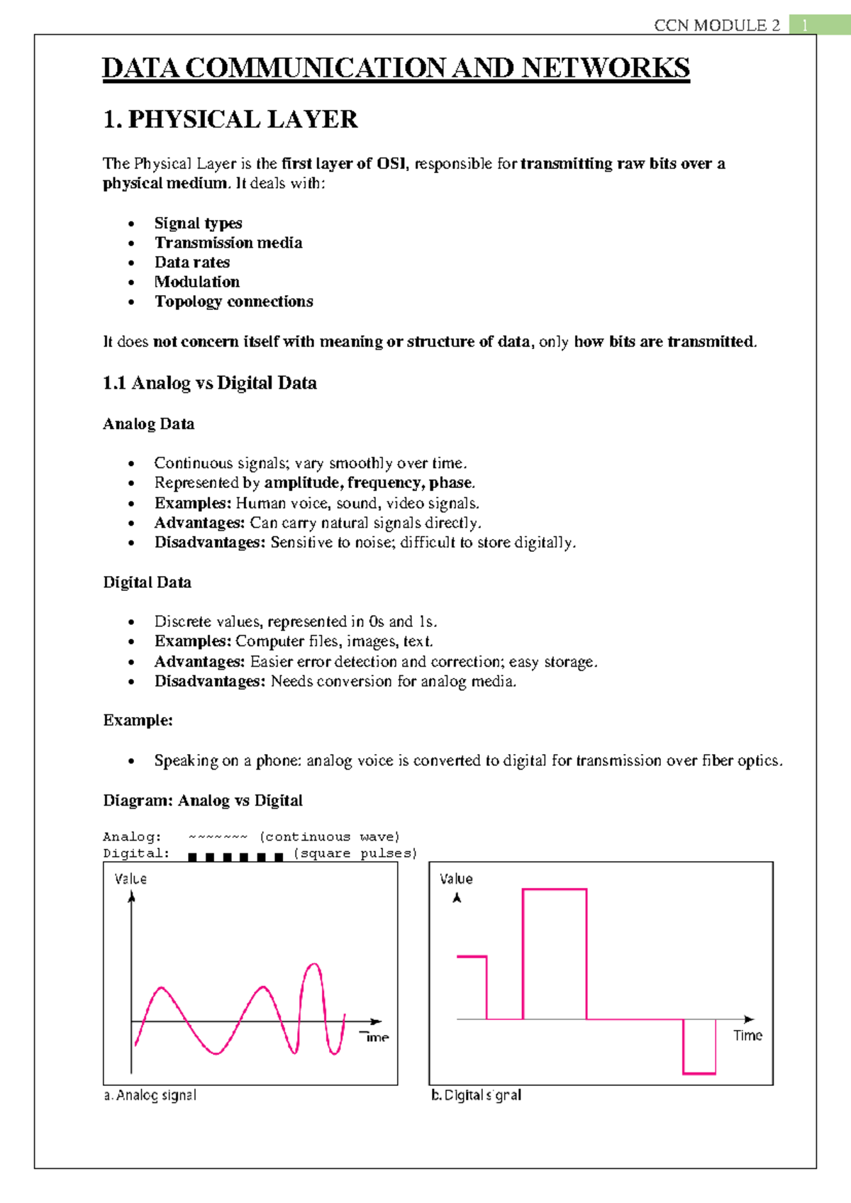 CCN MODULE 2 - PHYSICAL LAYER & DATA COMMUNICATION NOTES - Studocu