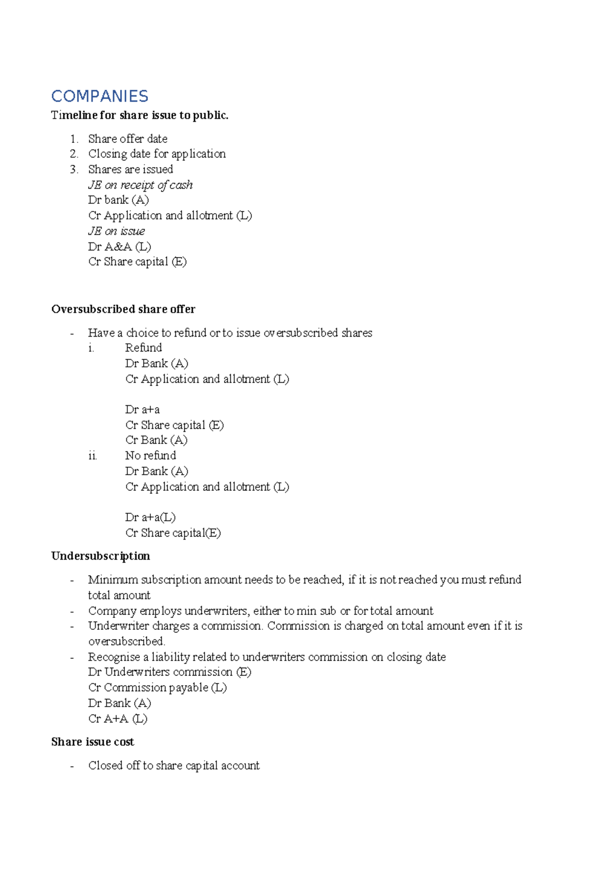 Financial Reporting Notes: Share Issues & Cash Flow Analysis (FIN 101 ...