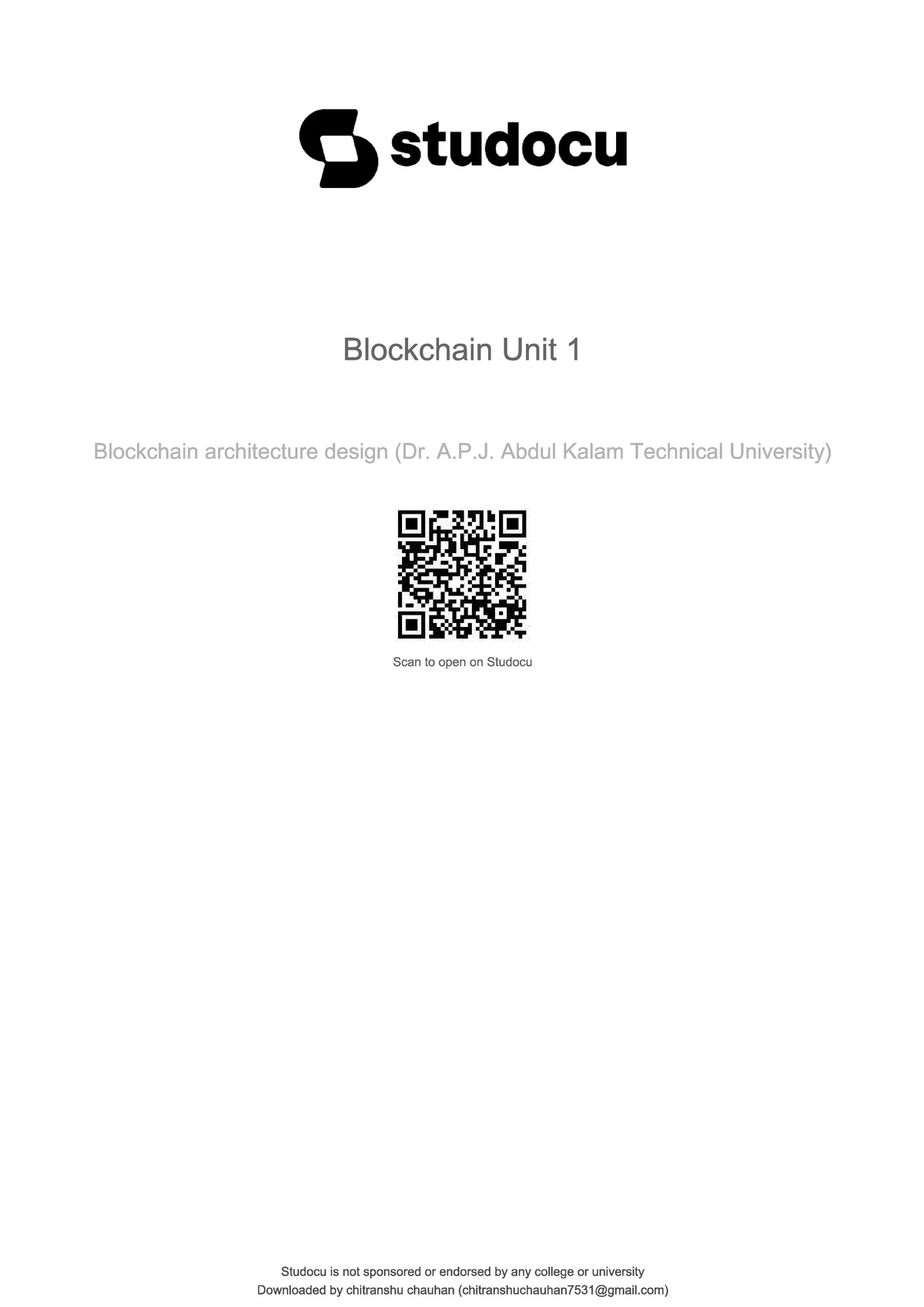 Blockchain Architecture Design Exam Notes KCS714 - Studocu