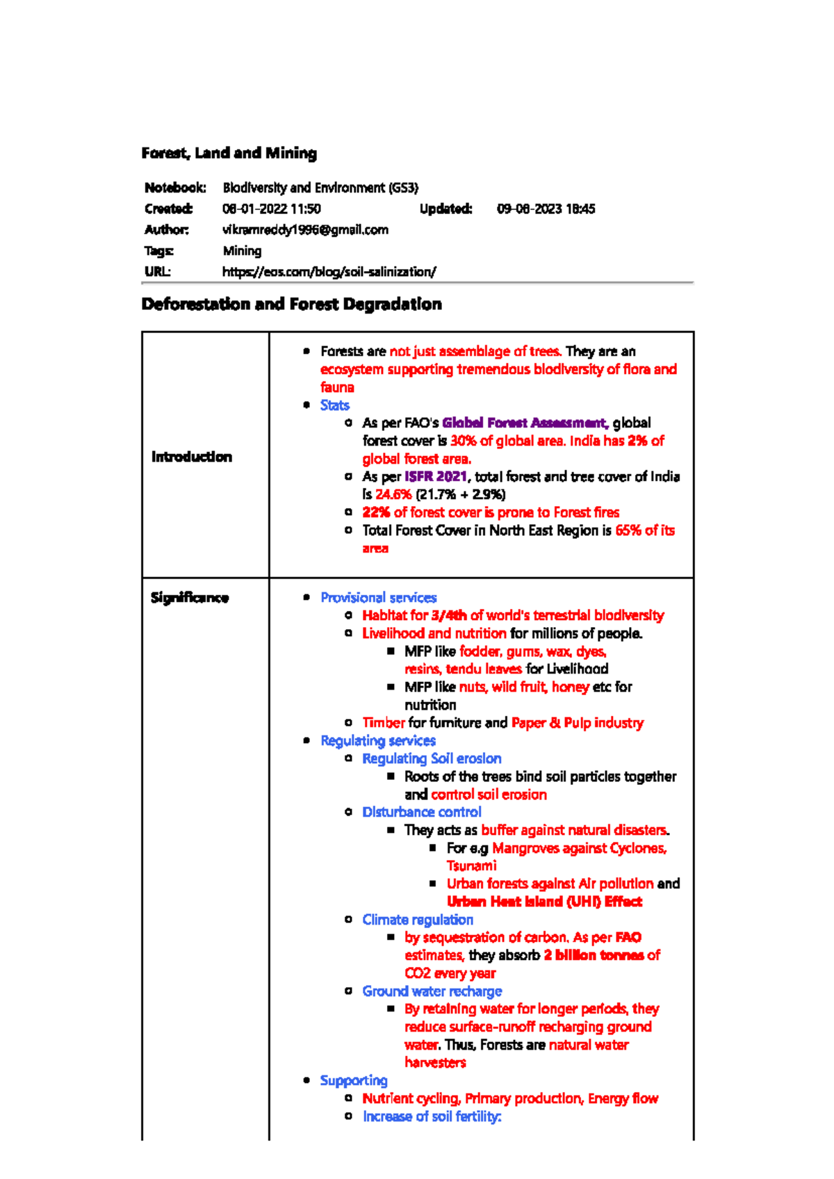 Forest, Land and Mining Notebook: Biodiversity & Environment (GS3 ...