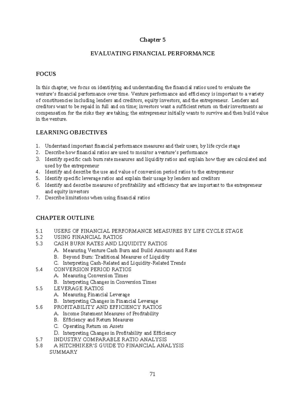 EVALUATING FINANCIAL PERFORMANCE - Chapter 5 EVALUATING FINANCIAL ...