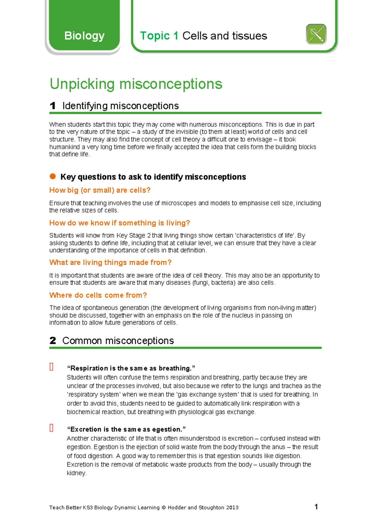 Final Exam Review: Unpicking Misconceptions in Cells & Tissues (Biology ...