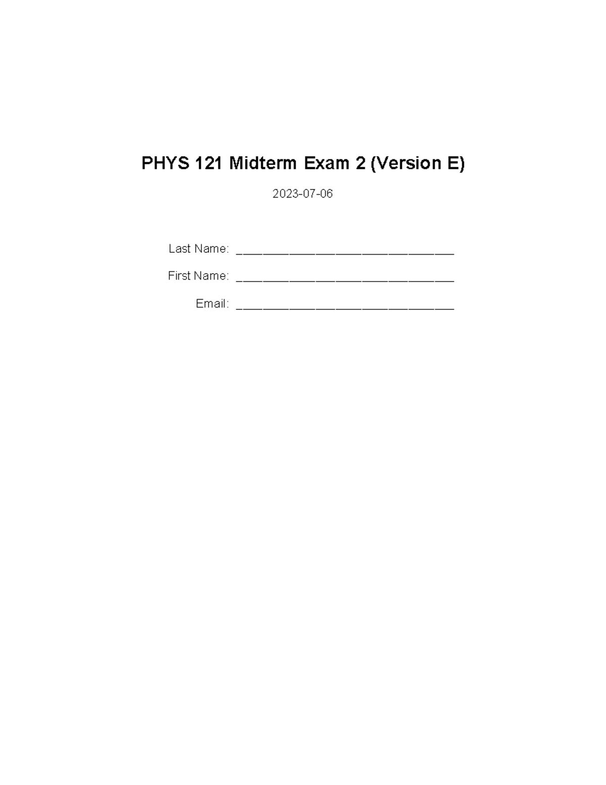 PHYS 121 Midterm Exam 2 Study Guide and Solutions - Studocu