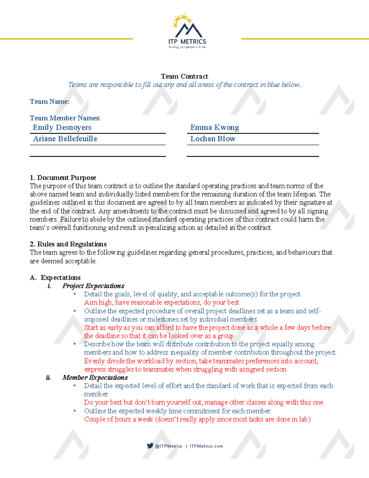 ITP Team Contract: Guidelines and Responsibilities for Success - Studocu