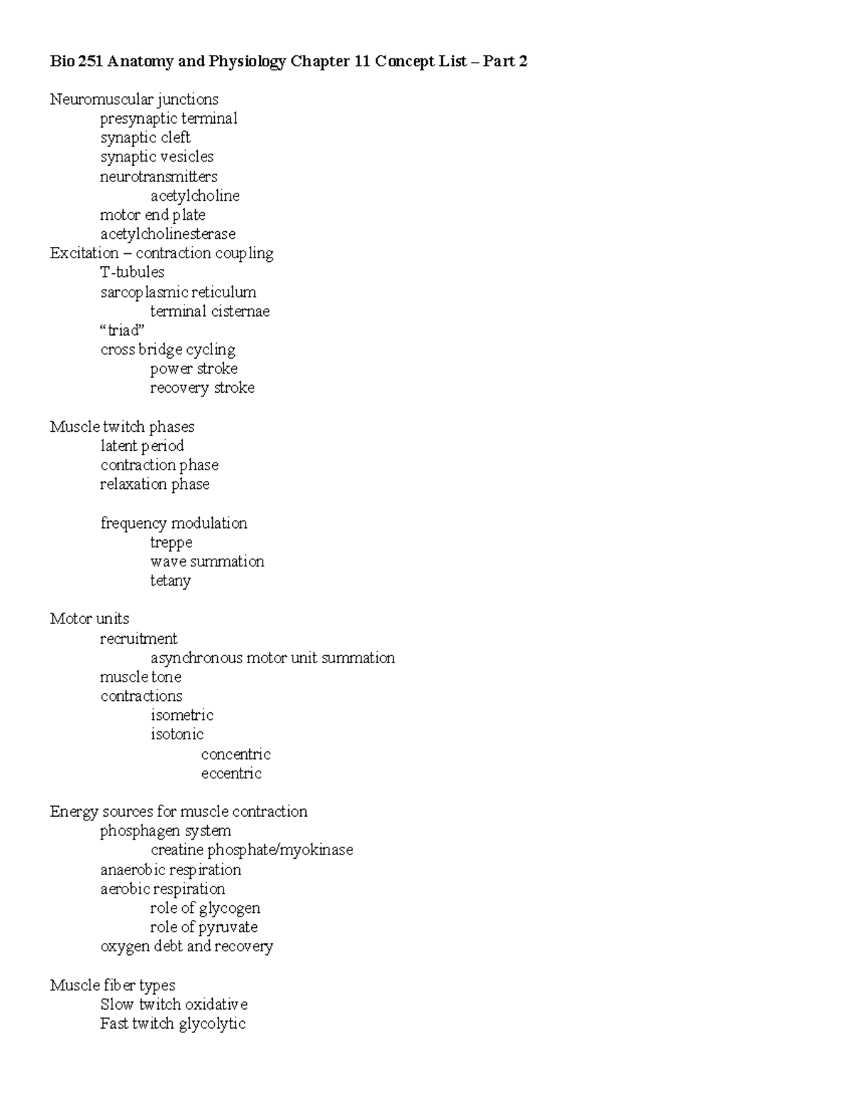 Bio 251 Anatomy & Physiology Chapter 11 Concept List - Part 2 - Studocu