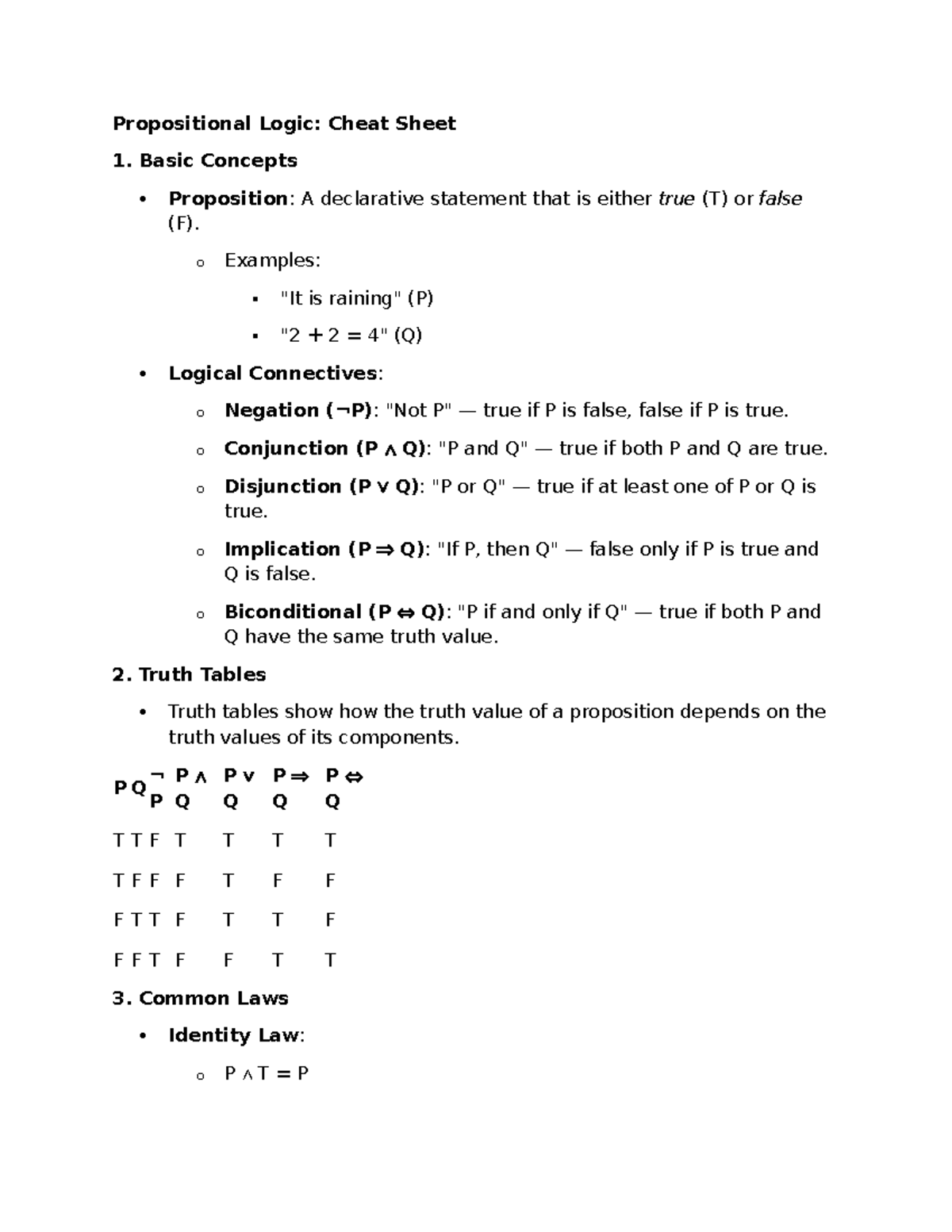 Logic 101: Propositional Logic Cheat Sheet & Proof Guide - Studeersnel