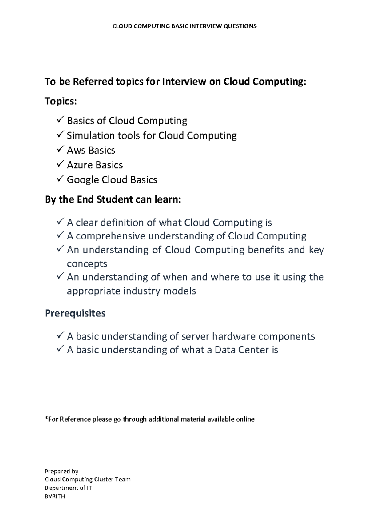CLOUD COMPUTING INTERVIEW QUESTIONS & ANSWERS (IT 101) - Studocu