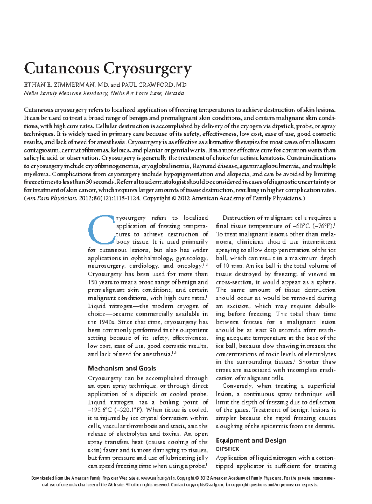 Cutaneous Cryosurgery Techniques and Applications in Dermatology - Studocu