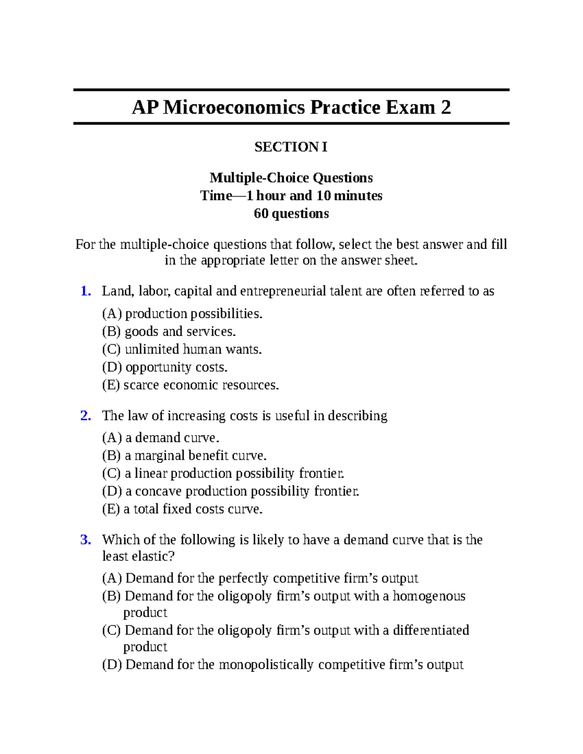 AP Microeconomics Practice Exam 2: 2022 Test Questions - Studocu