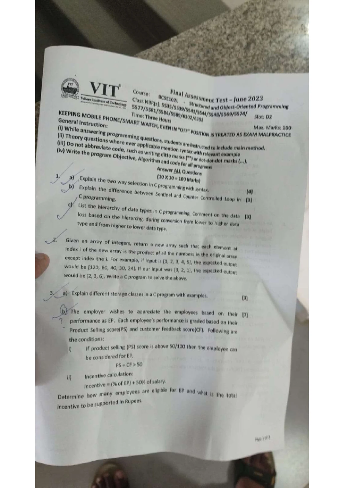 BCSE102P CAT 1 G1 2023 - Structured Programming Assessment Details ...