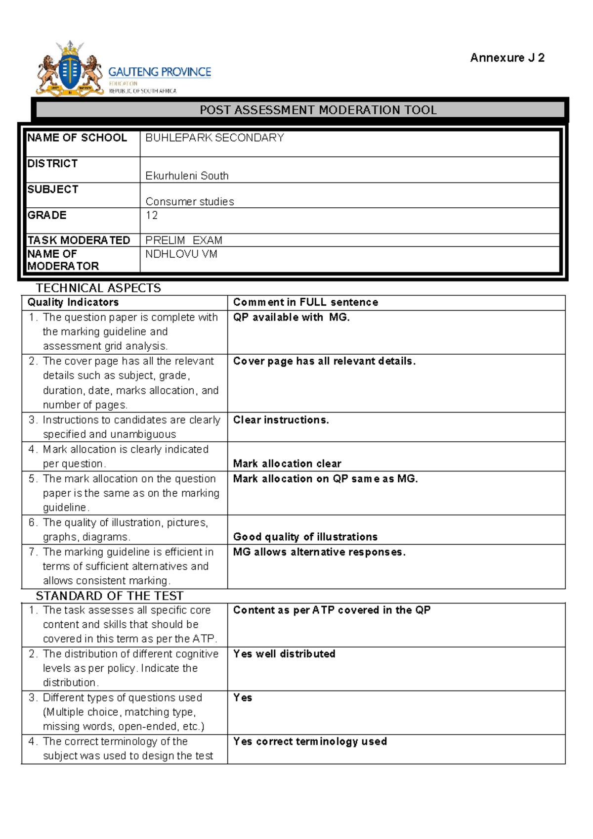 CStudies 12 PRELIM EXAM Post Assessment Moderation Tool - Studocu