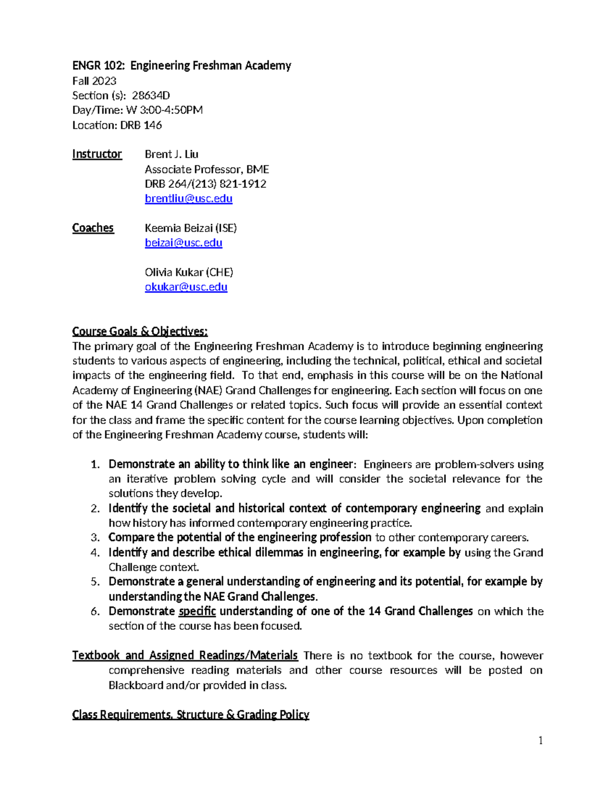 ENGR102 Fall23 Freshman Academy Course Syllabus and Overview - Studocu