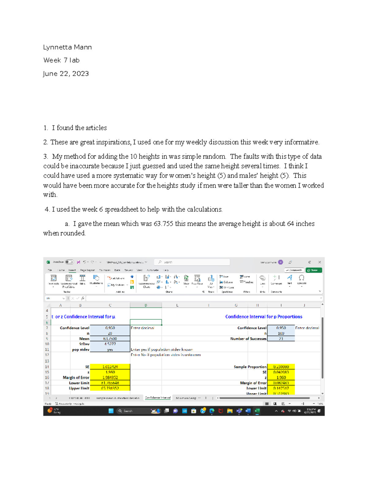 Lynnetta Mann Lab 7 - Math Lab Week 7 Height Analysis - Studocu