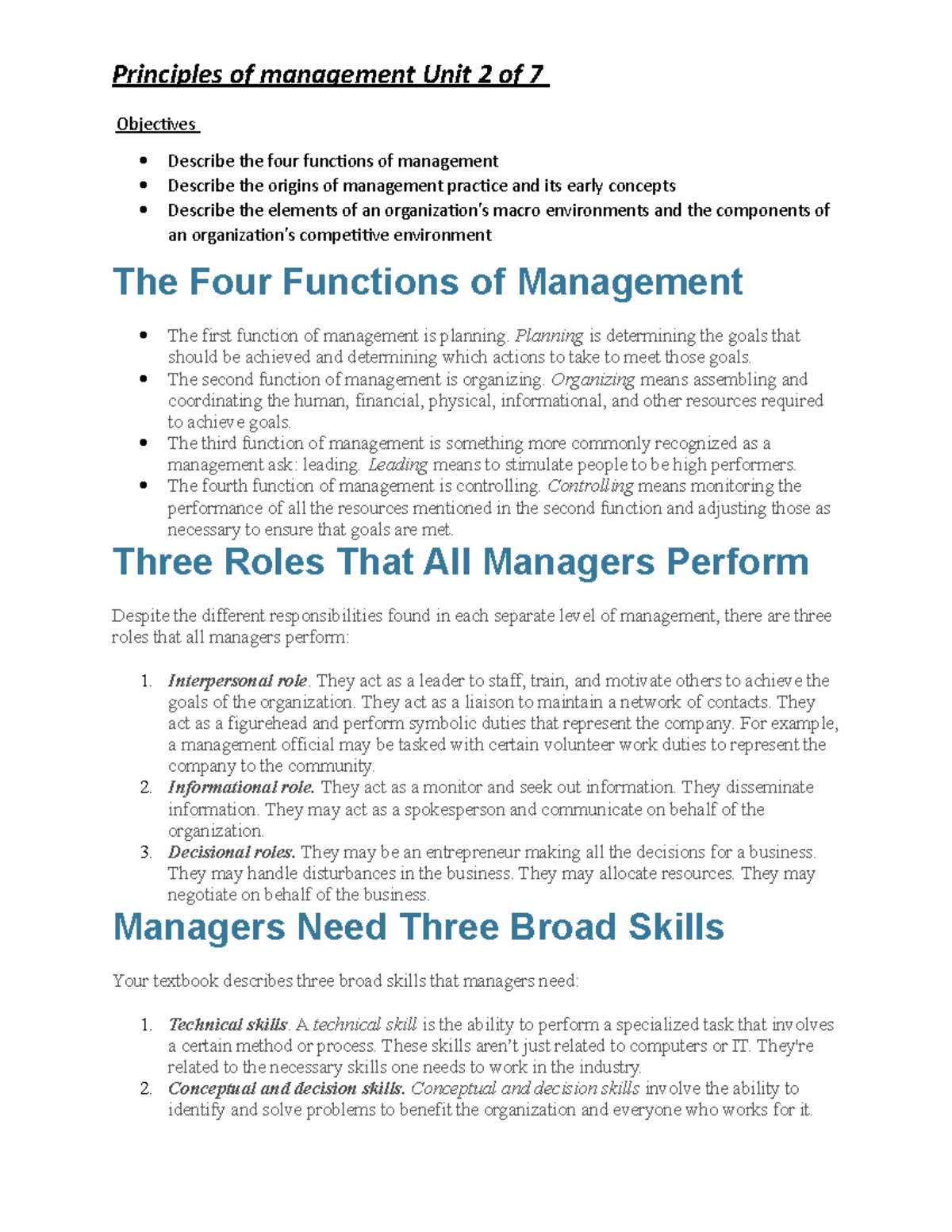 Principles of Management: Functions, Roles, and Challenges - Unit 2 ...