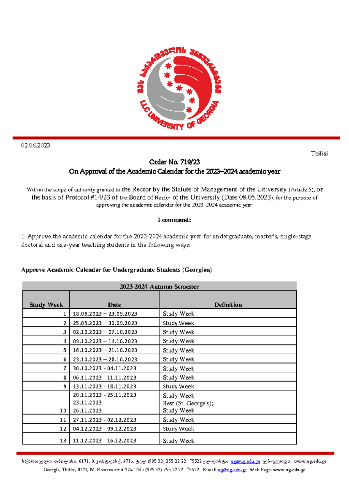 Academic Calendar 2023-2024 (Order No. 719/23) - Studocu