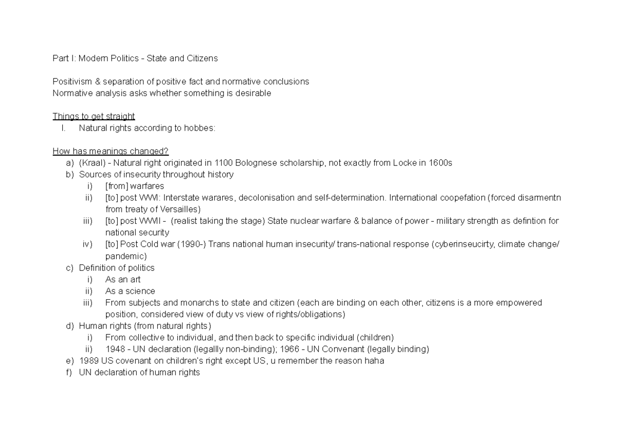 POLI 100 midterm - Part I: Modern Politics - State and Citizens ...