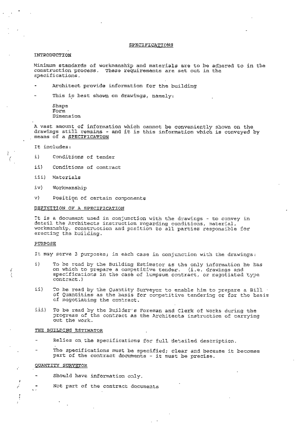 Specifications Notes for Construction Process and Requirements - Studocu
